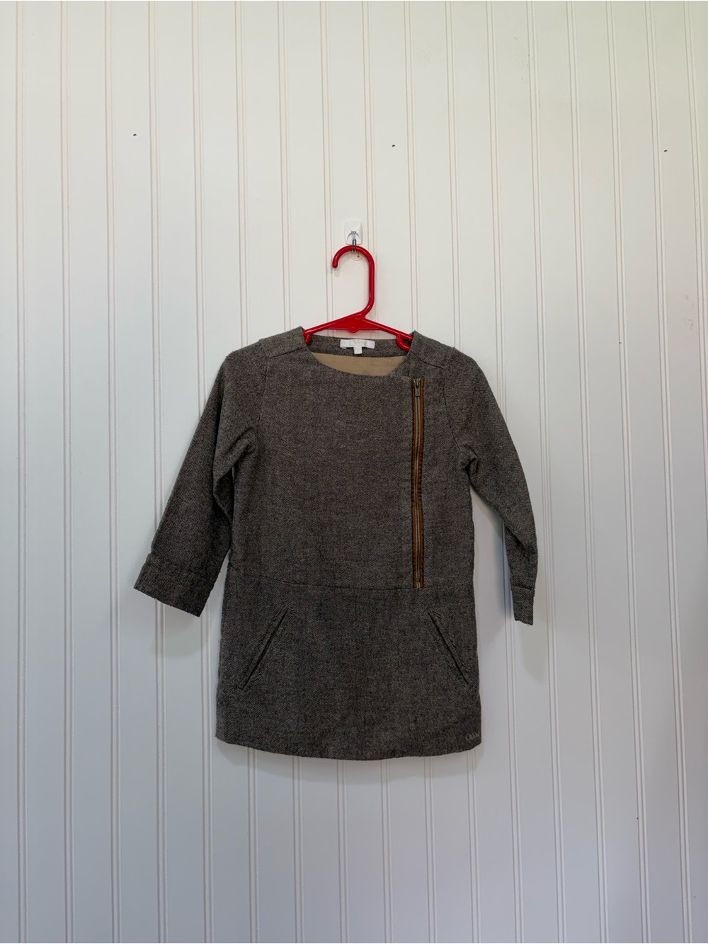 Chloe Gray Knit Girls' herringbone with Asymmetrical Zip